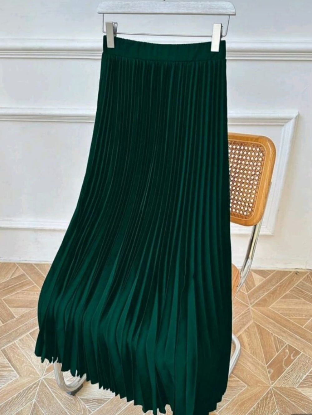 Pleated Maxi Skirt in Dark Green